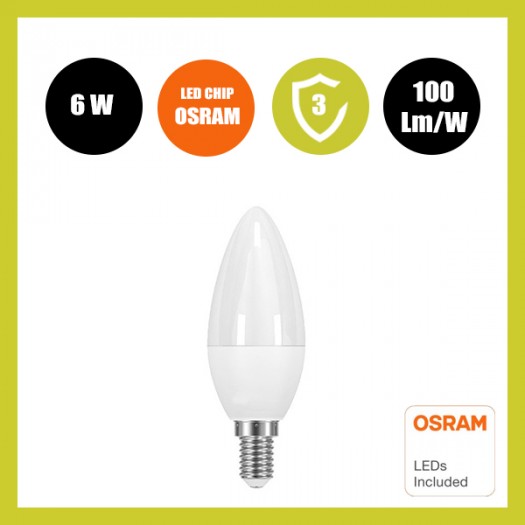Bombilla LED Vela 6W E14 C37 180º - OSRAM Chip