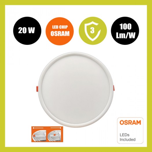 Downlight Circular ajustável 20W LED Slim Board - OSRAM CHIP DURIS E 2835