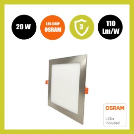 Placa LED Slim Square 20W Aço Inoxidável - CCT - OSRAM CHIP DURIS E 2835