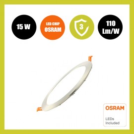 Placa LED Slim Circular 15W Aço Inoxidável - CCT - OSRAM CHIP DURIS E 2835