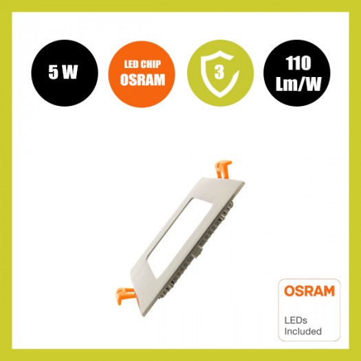 Placa LED Slim Cuadrada 5W Acero Inox - CCT- OSRAM CHIP DURIS E 2835