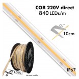 Tira LED COB 220V | CORTE A MEDIDA | 840 LED/m | 50m | FLIP CHIP | 1500Lm | 16W/M | CRI90 | IP67 | Corte 10cm